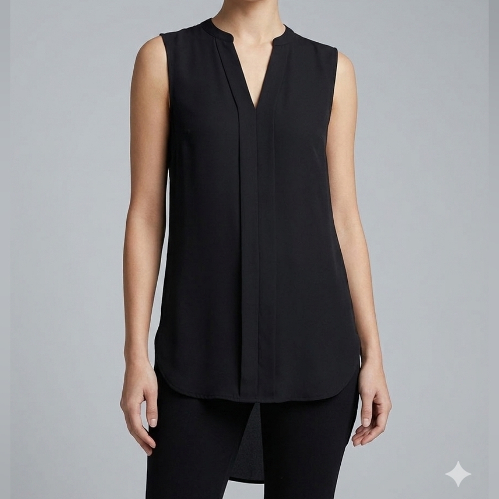 H&M Sleeveless Blouse Women's Size 8 Black Tunic V-neck Flowy HiLo Minimalist